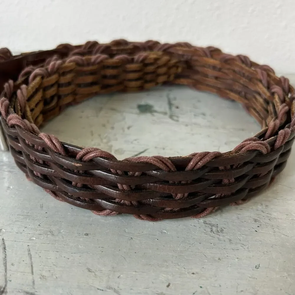 Vintage Leather Woven Braided Belt Brown Boho Western Indie 18/20 plus 2XL